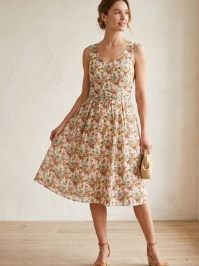 Monsoon Floral V-Neck Sleeveless Fit & Flare Dress Size 10